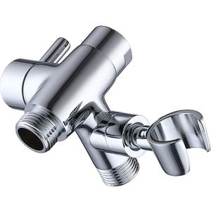 G-Promise Solid Metal Shower Arm Diverter with Holder for Hand Held Showerhead and Fixed Spray Head, G 1/2 3-Way Bathroom Universal Diverter System Replacement Part (Polished Chrome)