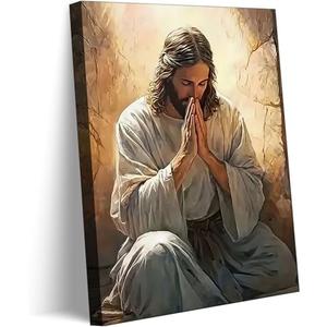 Jesus Prayer Canvas Wall Art Jesus Christ Portrait Wall Decor Picture Christian Bible Stories Poster Print Painting for Living Room Bedroom Church Decoration Ready To Hang