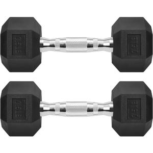 Hex Dumbbells Rubber Coated Cast Iron Hex Black Dumbbell Free Weights for Exercises, 7.5 Pounds / Pair