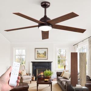 Fanbulous 52 Inch Ceiling Fan with Light and Remote, Brown Modern Ceiling Fans, Farmhouse Industrial LED Ceiling Fan Lighting Fixture for Bedroom, Kitchen, Indoor, Living Room