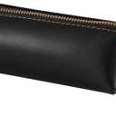 Pen Pouch Pencil Bag Black Leather Pencil Holder Small Portable Zipper Case for Fountain Pen Markers Makeups Change Coins,Gift for Adults Mens Womens (Black)
