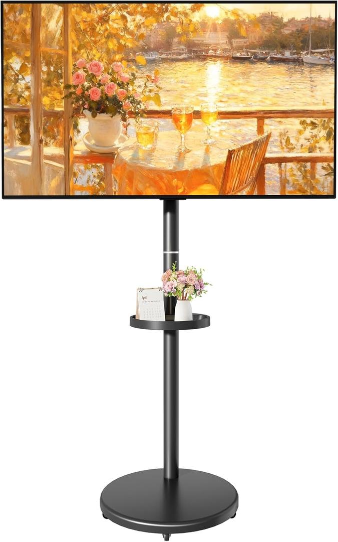 Height Adjustable Rolling TV Stand for 13-43 Inch TV up to 33 Pounds, Portrait to Landscape, Mobile TV Cart with Adjustable Storage Box and Shelf Max VESA 200x200mm