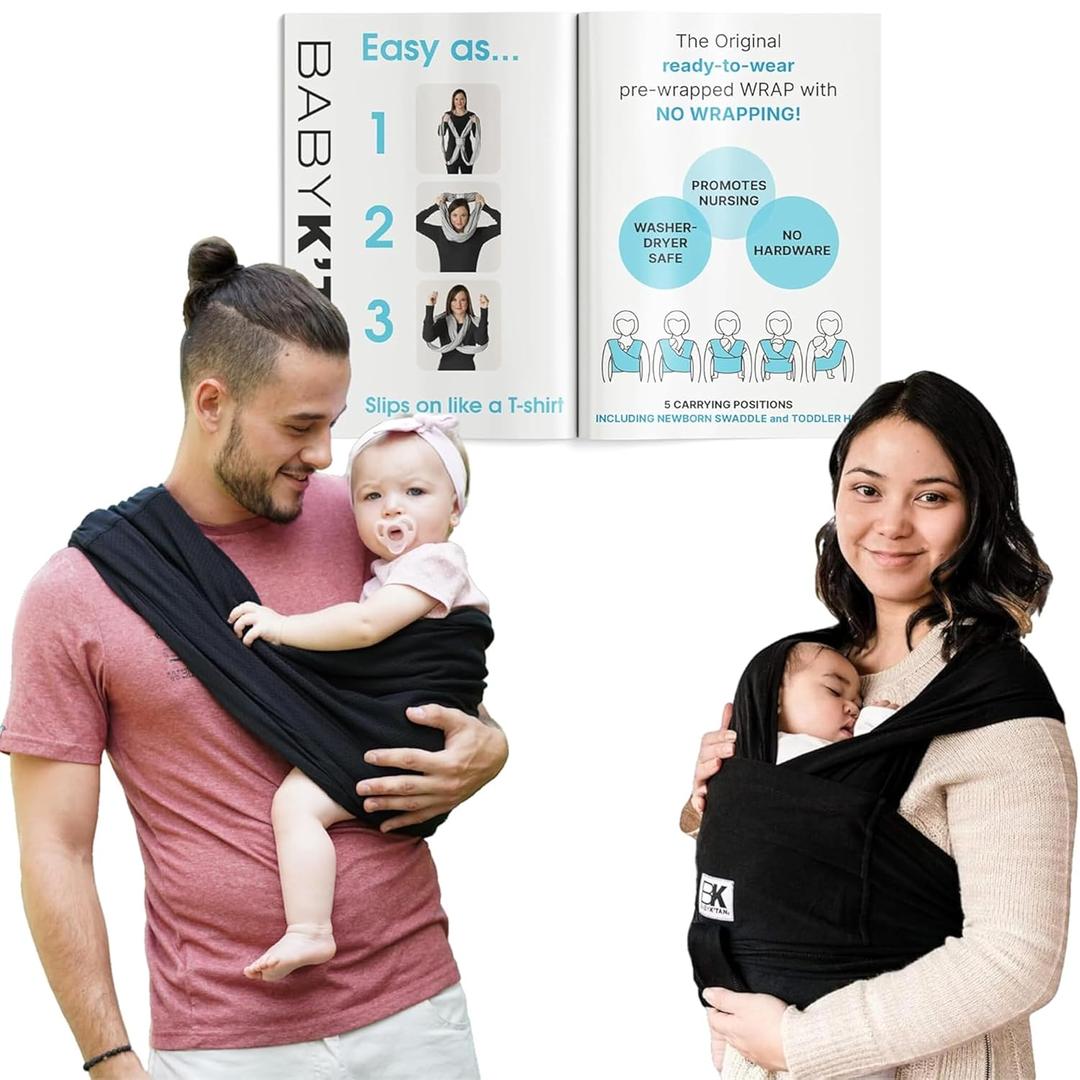 Original Baby K'tan Baby Carrier: #1 Easy Pre-Wrapped, Soft, Slip-On, No Rings, No Buckles | 5 in 1 Baby Sling for Hands-Free Comfort | Black | Large