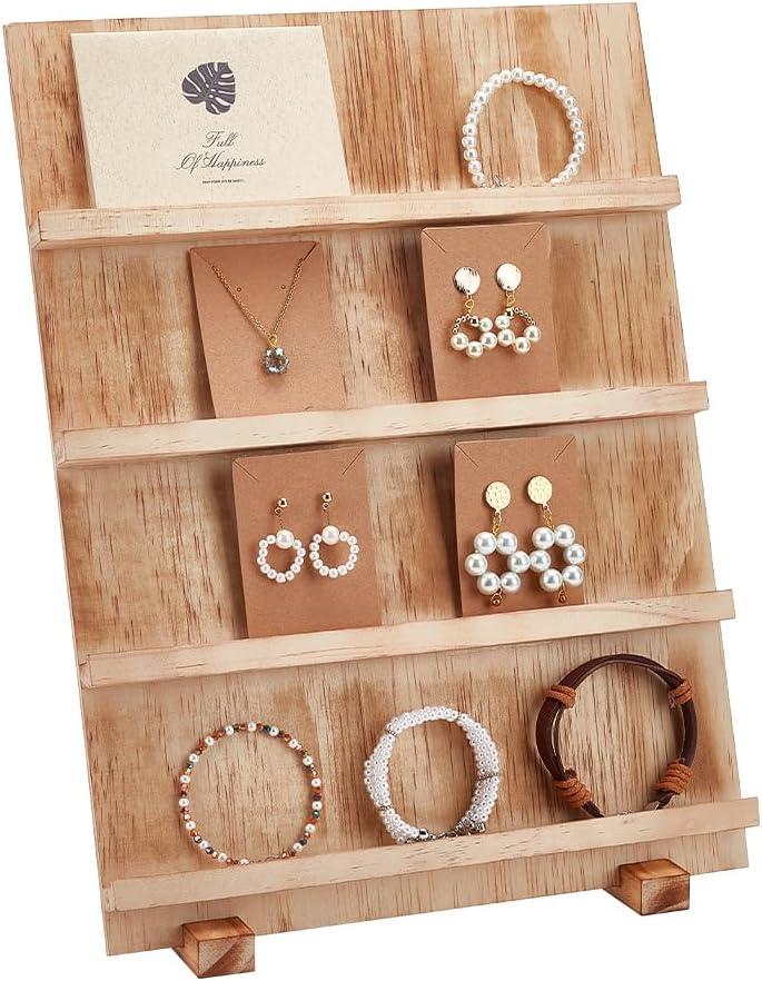 PH PandaHall 4 Tier Wooden Jewelry Display Stand, Earring Display Stands Rack Removable Showcase Rack, Retail Jewelry Display Card Holder for Selling Craft Jewelry Showing