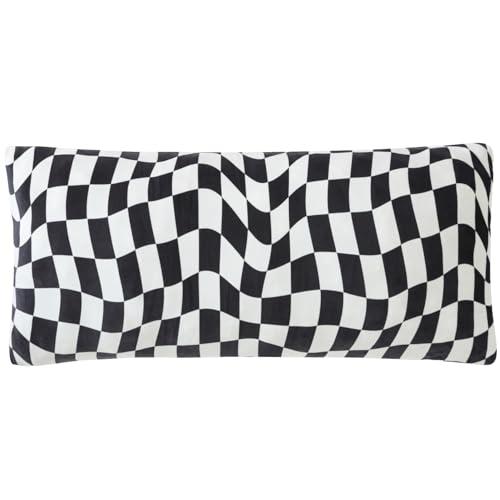 Urban Lifestyle Black and White Checkered Body Pillow,20”x48” Long Plush Cushion for Bed, Couch, or Dorm,Soft Decorative Pillow for Teens and Kids