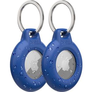 Belkin Waterproof Apple AirTag Secure Holder with Key Ring - Durable Scratch-Resistant AirTag Case, Protective Keychain Accessory for Keys, Pets, Luggage, Backpacks, and More - Blue (2-Pack)