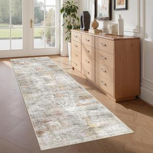 Washable Runner Rugs for Bedroom - 2x6 Runner Rug Non Slip, Ultra-Thin Entryway Runner, Soft Abstract Kitchen Runner for Hallway, Laundry, Bathroom, Indoor Door Mat(2'x6', Grey/Rust)