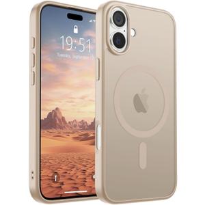 SUPFINE Magnetic for iPhone 16 Case (Compatible with MagSafe)(Military Grade Drop Protection) Translucent Matte Shockproof with Anti-Fingerprint Phone Cover, Desert Gold