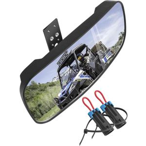 Polaris Ranger Rear View Mirror, HD Center Rear View Mirror for Polaris Ranger 500 570 900 XP 1000XP Crew 2017-2023 on the Factory Drop Down Mounting Tab (with 2pcs of Belt Bypass)