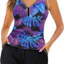 Arolina 2025 Women's Tankini Swimsuits with Pockets Tummy Control Two Piece Bathing Suits with Boy Shorts (Purple Pineapple) M