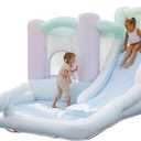 Bounceland Splash Zone Dream Wet or Dry Bounce House Water Slide, 11.5ftL x 9ftW x 6ftH, Pastel Color, Spacious Bounce Area, Splash Pool, Climbing Wall, Blower Included, Trendy Kids Outdoor Play