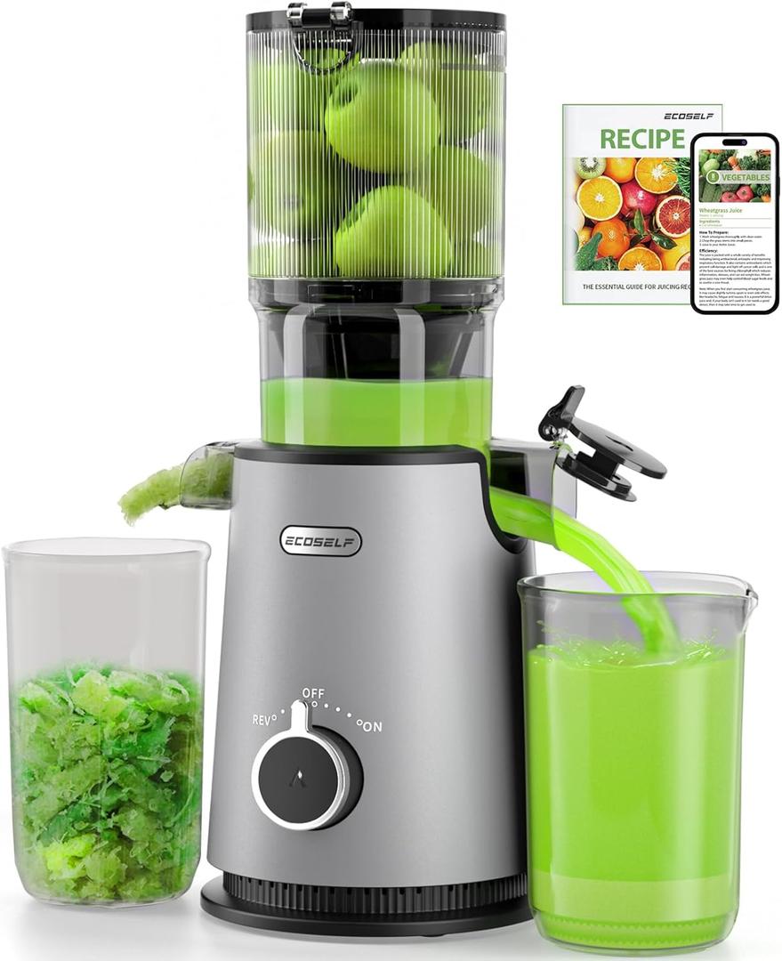 Cold Press Juicer - Wide Mouth Feed Chute with Self Feeding Design - Slow Masticating Juicer for Vegetables and Fruits - Juice Extractor Machine High Juice Yield - Easy to Clean & Assemble