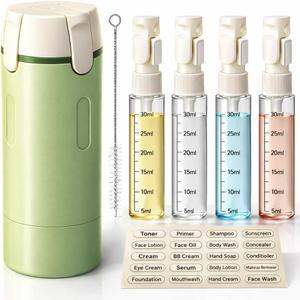 4-in-1 Travel Bottles for Toiletries, Travel Pump BottleLeak-Proof Shampoo Conditioner Lotion Dispenser with Pump, Compact No-Spill Toiletry Containers for Travel & Business Trips (Green)