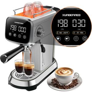Espresso Machines 20 Bar with LED Touchscreen, Adjustable Temperature(185~203F) Timing(25~60s), Compact Stainless Steel Coffee Maker with Milk Frother Steam Wand for Home Cappuccino & Latte Maker