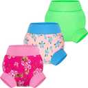 BIG ELEPHANT Baby Swim Diapers 3pcs, Reusable Adjustable Washable Waterproof Swimming Diaper for Boy's and Girl's 6Months - 5 Years (Pink Flower), XS