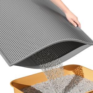 ESTHELLO Cat Litter Mat, Cat Litter Trapping Mat, Honeycomb Double Layer Design, Easy to Clean, Washable , 24 x 15 Gray