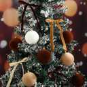 Syhood 15 Pcs 3.15" Christmas Velvet Balls Ornaments with 30 Flocked Bows 1 Vintage Ribbon Velvet Neutral Christmas Tree Decoration for Xmas Holiday Decor(Coffee/Khaki/White)