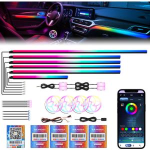 Dreamcolor Acrylic Car Interior Lights 22 in 1 RGB LED Strip Lights APP Control Zoned Control System 252 Color Modes DIY Fiber Optic Ambient Lighting Kits Music Car Neon Light Kits New Version
