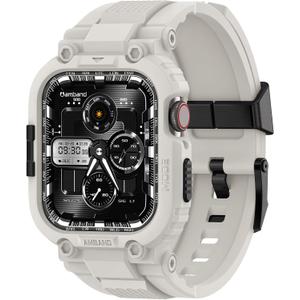 amBand Compatible with Apple Watch Series 9/8/7/6/5/4 & SE 3/2/1 41mm/40mm Band Case for Men, M1 Sport Rugged Case with Strap Military Protective Cover Bumper for iWatch 41/40 mm 38mm - Sand White