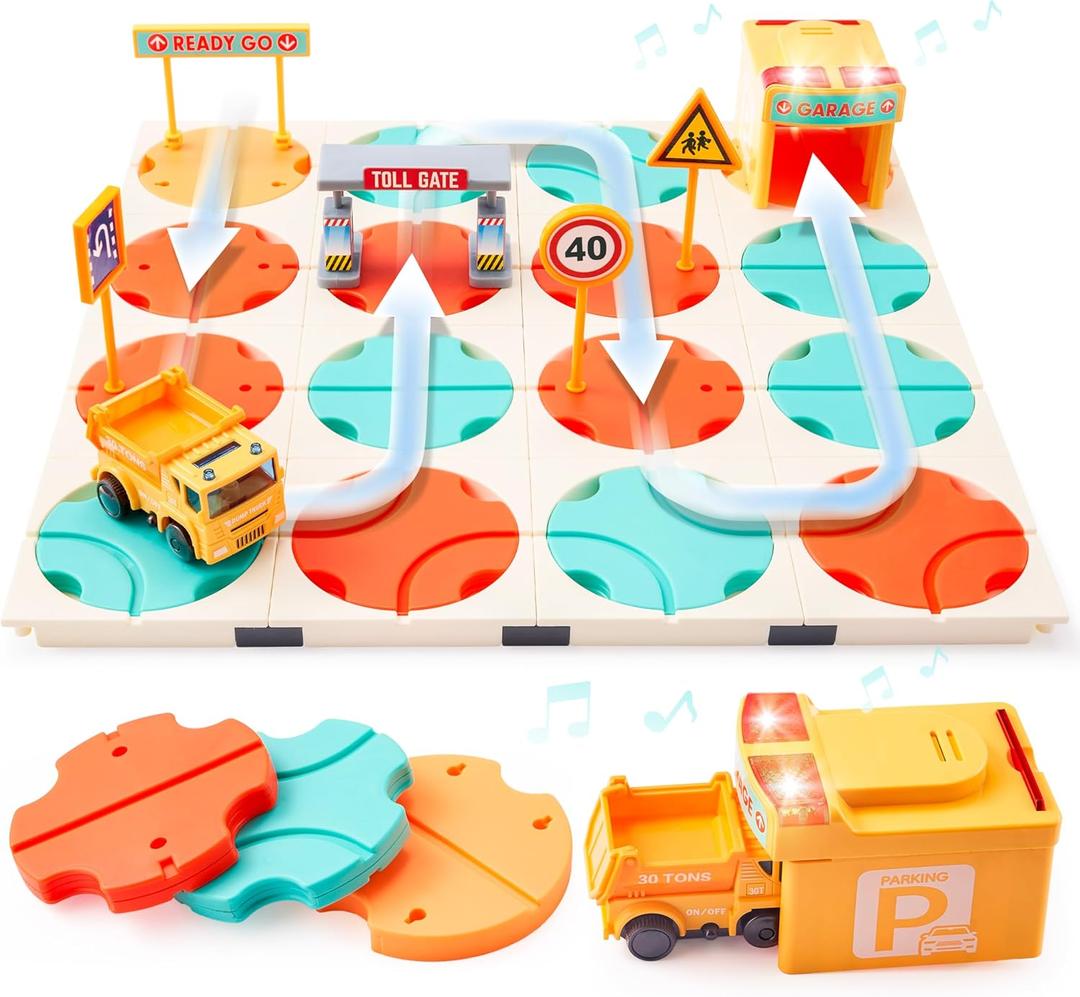SYNCFUN Kids Toy STEM Board Games, Montessori Construction Puzzle, Logic Road Builder, Ideal Birthday Party Gift for Boys & Girls Ages 3-5 4-8