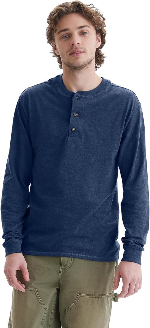 Hanes T Beefyt Henley, Men's Cotton Long Sleeve Shirts (Medium)