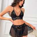 CRIPOM Women's Lingerie Set Lace Lingerie for Women Black M