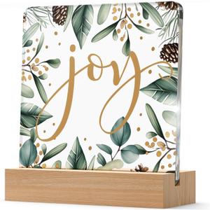 YAANUNULU Christmas JOY Pinecone Pattern Indoor Decorations for Home Office Desk Livingroom Fireplace, Merry Christmas Acrylic Heart Shaped Gifts for Women Wife Friends, Winter Holiday Home Decor