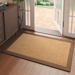 Front Door Mat 2'x3', Jute Like Non-Slip Indoor Mat Entrance, Woven Washable Doormat for Front Indoor Entryway, Brown