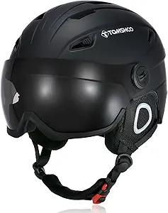 TOMSHOO Ski Helmet and Goggles Set Skateboard Helmet Adjustable Windproof Warm Detachable Liner Snow Winter Sports Helmet for Men Women (Black, Medium)