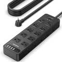 Power Strip Surge Protector Flat Plug with 20 AC Outlets 6 USB Chagring Ports, 1875W/15A, 2700J, 10 Ft Heavy Duty Extension Cord for Home, Office, Dorm, Gaming,ETL Listed (Black, 10 Feet)