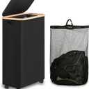 Laundry Basket with Lid, Large Laundry Hamper with Handle and Lid, Collapsible Clothes Basket Organizer with Removable Inner Bag for Clothes Toys Towels (Black, 75L with Wheels)