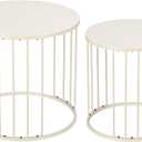 LEWIS&WAYNE Outdoor Side Table Set of 2, Metal Circle Accent End Tables for Balcony Backyard Garden Indoor Living Room, Durable Nesting Coffee Tables, 20+16 Dia, White