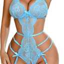 Avidlove Women's Deep V Teddy Lingerie Sexy Lace Bodysuit Cut Out Garter Lingerie Sets, XL
