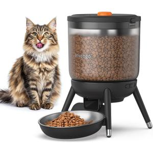 Invengo Automatic Cat Feeder with Timed Food Dispenser, One-Touch Feeding, Dual Power Supply, Anti-Bug Design, Visible 3L Hopper  Automatic Pet Feeder for Cats and Small Dogs (Black)