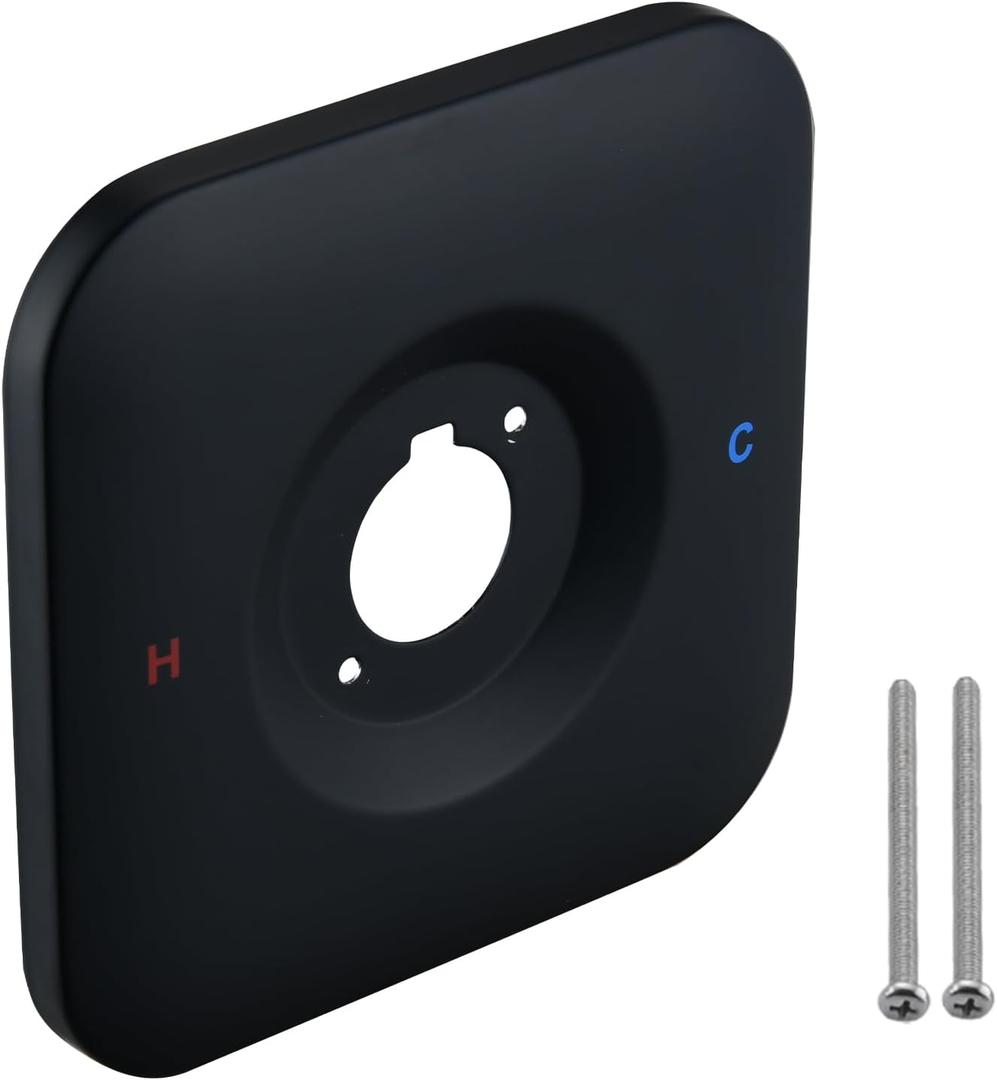 Replacement Escutcheon Plate, Compatible with Moen Genta LX Posi-Temp, for One-Handle Tub and Shower Faucets, Single Metal Square Shower Escutcheon Kit, Matte Black
