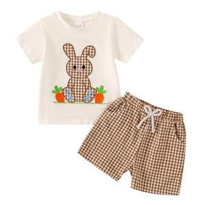 Tinypainter Toddler Baby Boy Easter Outfit Embroidered Bunny/Carrot T-shirt Top+Striped Pants 2PC Clothes, Size: 12-18 Months