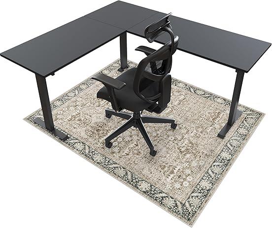 Anidaroel 36"x48" Green Floral Office Chair Mat for Hardwood Floor, Office Rugs for Rolling Chair, Computer Gaming Chair Mat, Under Desk Chair Floor Mat Large Protector Carpet (Beige)