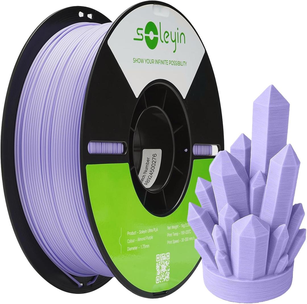 PLA Filament 1.75mm, 3D Printer Filament High Speed 30-300mm/s Dimensional Accuracy +/- 0.02mm, 1kg Spool (2.2lbs), Fit Most FDM 3D Printer, Soleyin by Creality Filament, PLA Purple