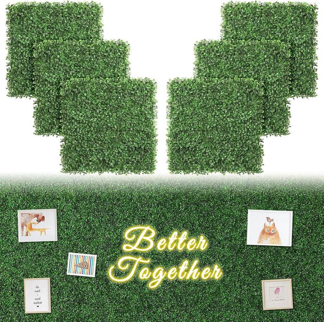 Luyue 6PCS 2020 Boxwood Panels, Artificial Grass Wall Panels Fake Greenery Backdrop Wall Grass Backdrop Artificial Plant Walls for Outdoor Indoor Garden Fence Backyard