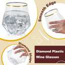 Goodluck 80 PCS Diamond Stemless Plastic Wine Whiskey Glasses, 12 Oz Disposable Cocktail Glasses, Suitable for Weddings, Birthday Parties, Family Gatherings, Bars, etc Gold rimmed cups
