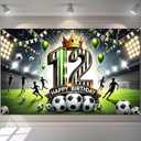 BlissYard Happy 12th Birthday Soccer Theme Party Banner Large Stadium Backdrop Decor for Twelfth Birthday Celebration Green Gold Crown Number Twelve Prop Polyester Fabric Sports Event Scene