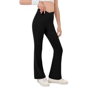 Haloumoning Girls Crossover High Waisted Flare Pants Kids Bootcut Leggings Full Length Bell Bottoms Size: 7 to 8 years ol