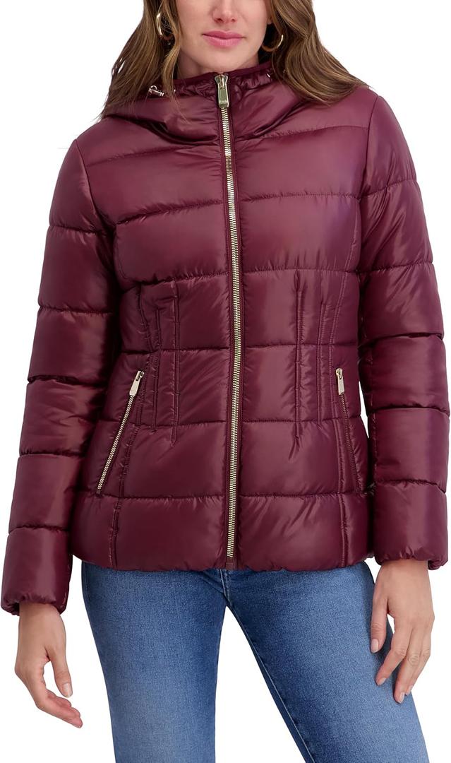kensie Women's Outerwear Mid-length Puffer Jacket (Red, XL)