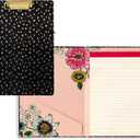 Clipboard Folio with Refillable Lined Notepad, Black Padfolio with Interior Pocket and Pen Loop, Midnight Gold Dots