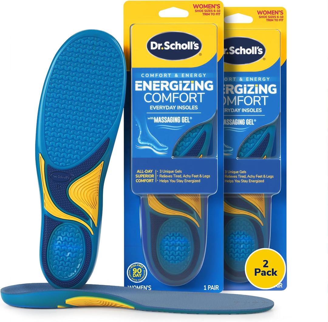 Dr. Scholls Energizing Comfort Womens Everyday Insoles with Massaging Gel - Clinically Proven, All-Day Energy and Comfort Inserts, Patented Triple Gel Design, Shock Absorbing, Arch Support: 2 Pairs (Men's 8-14, Women's 6-10)