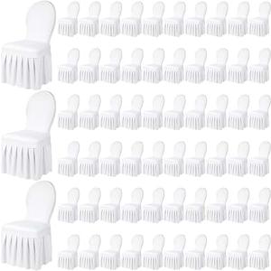 Oudain 60 Pcs White Spandex Chair Covers with Skirt for Dining Wedding