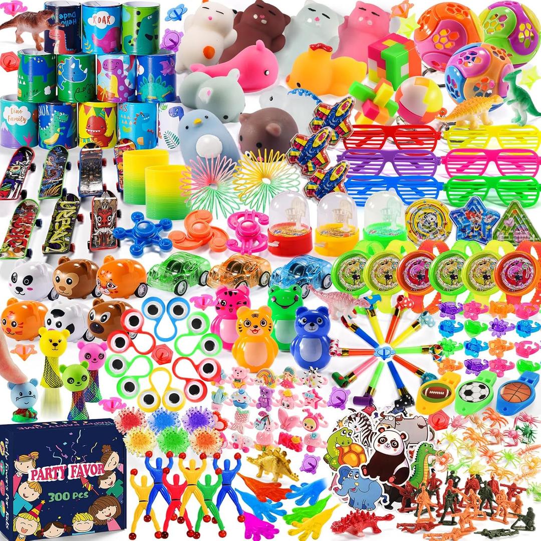 300 PCS Party Favor for Kids Goodie Bags Stuffers, Prize Box Toys for Kids Classroom Bulk, Small Fidget Toys Pinata Fillers, Treasure Chest for Students Rewards, Carnival Prizes, Birthday Gifts