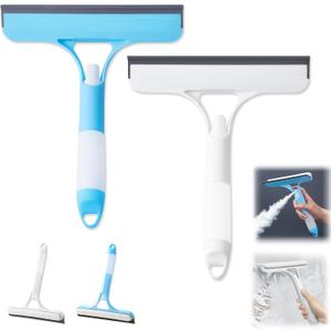 3 in 1 Window Cleaning Scraper, Cleaner Window Squeegee with Sprayer, Squeegee and Scrubber Spray Bottle Window Squeegee for Shower Glass, Mirrors, Car, Home, All-Purpose Window Cleaner Tool (Blue+ White)