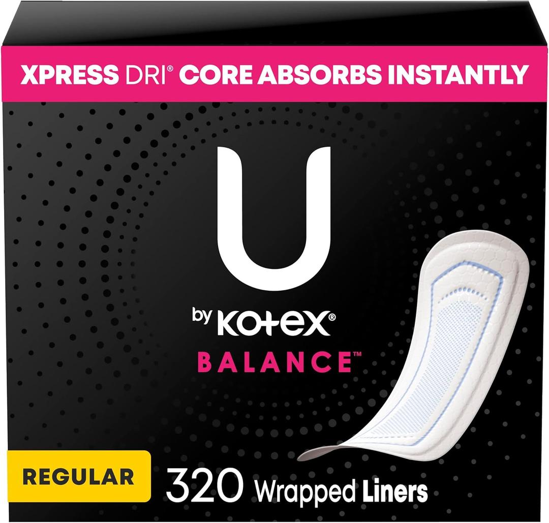 U by Kotex Balance Wrapped Panty Liners, Regular Length, 320 Count (6 Packs of 40)
