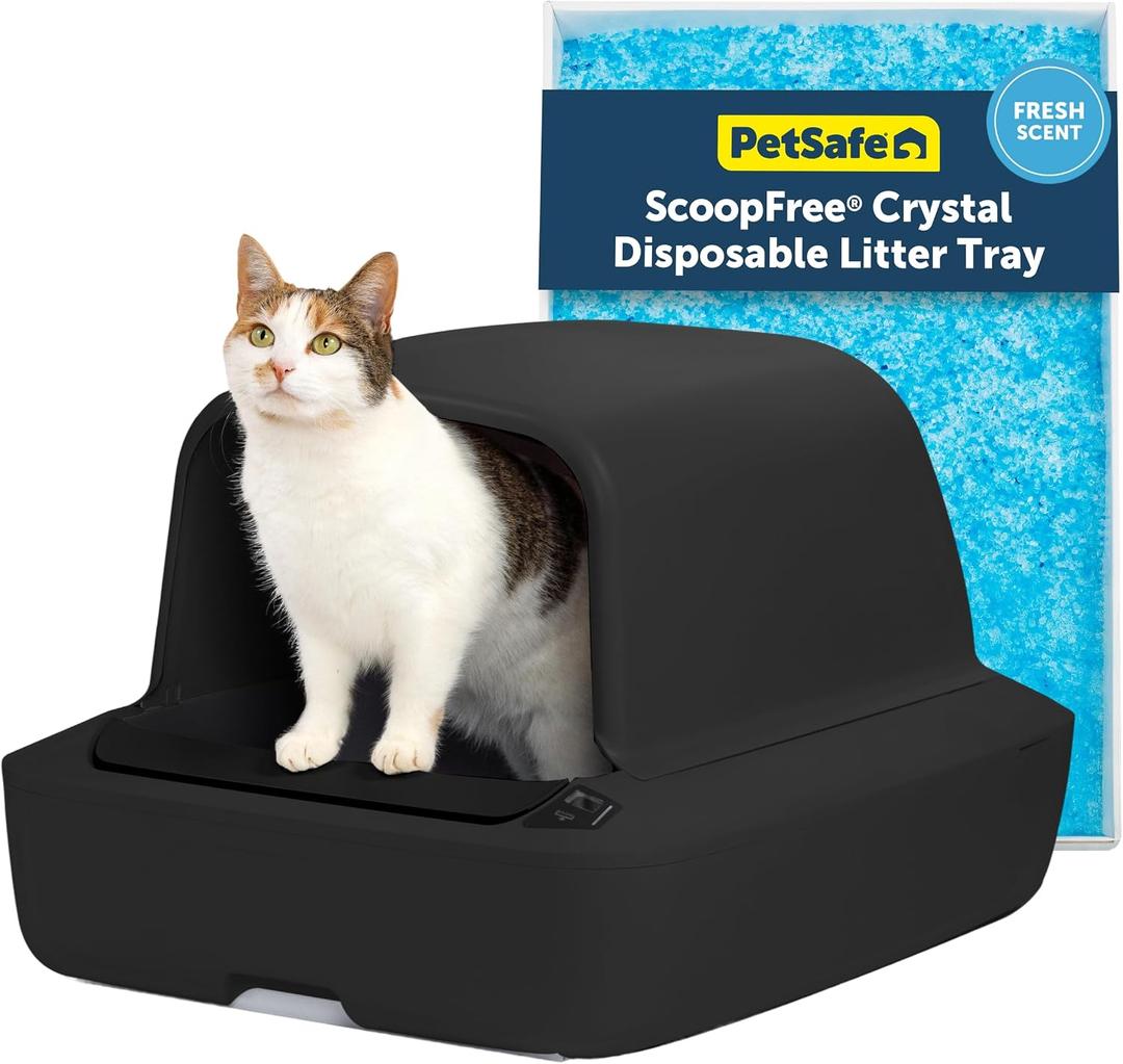 PetSafe ScoopFree Crystal Pro Self-Cleaning Cat Litter Box System Enclosed Front-Entry Advanced Odor Control Includes 1 Disposable Crystal Litter Tray Black (ZAL00-18159)